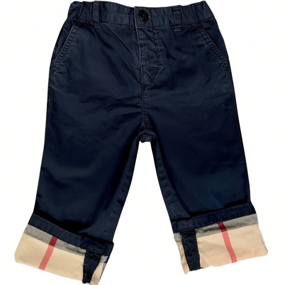 Burberry Infant Boys 18M Nova Check Lined Elastic Waist Navy Khakis $235 Retail